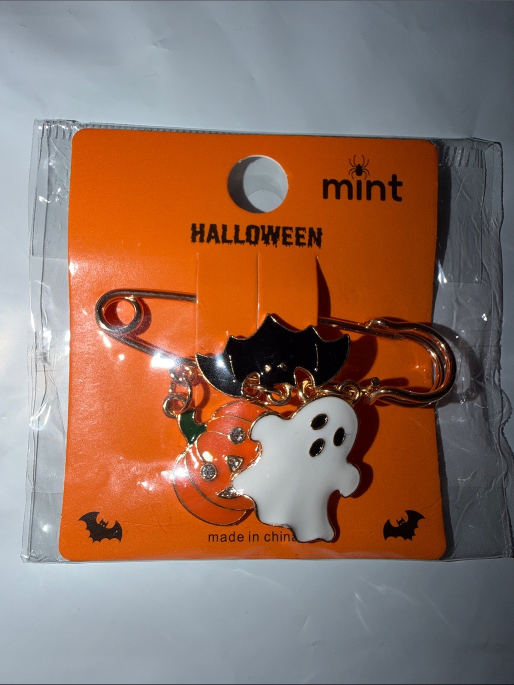 Mint Halloween Kids Orange & White Ghost and Pumpkin Charm Pin
